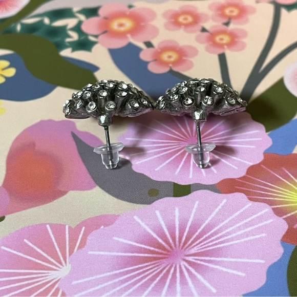 Vintage atomic style silvertone post earrings w/ rhinestones - Picture 3 of 8